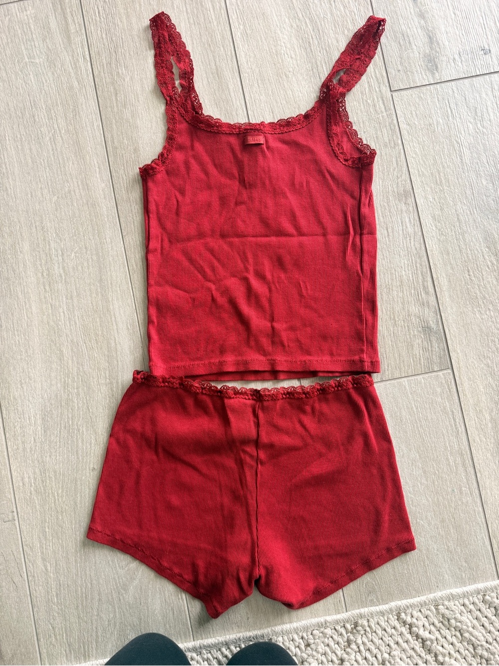 Skims - size M Red Lace-Trim Cami & Shorts Sleep Set - Women Intimates - Picture 5 of 5